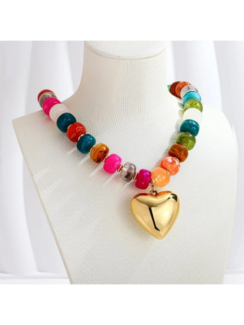 Colorful Chunky Heart Necklace for Women | Resin Beaded Choker | Trendy Acrylic